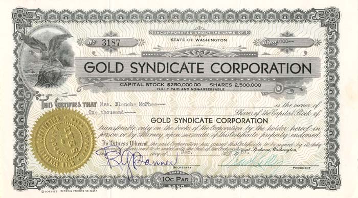 Gold Syndicate Corporation - Stock Certificate